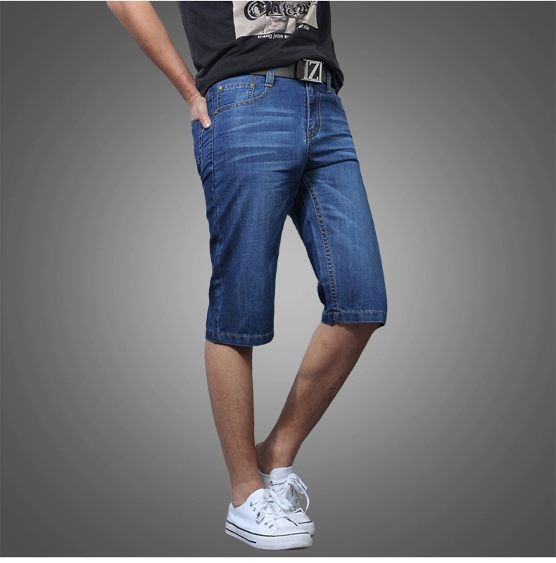 Mùa hè phần mỏng quần short denim nam lỏng lẻo năm quần quần âu kích thước lớn 5 điểm ống túm quần jean thẳng nam