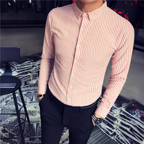 Net red autumn Korean version Mens Inn fine striped long sleeve shirt with little fresher and casual handsome blouse