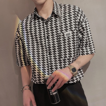 Fan-style tooling short sleeve shirt male summer ice silk gig flower lining 70% half sleeve hair stylist Chaoge mens clothing