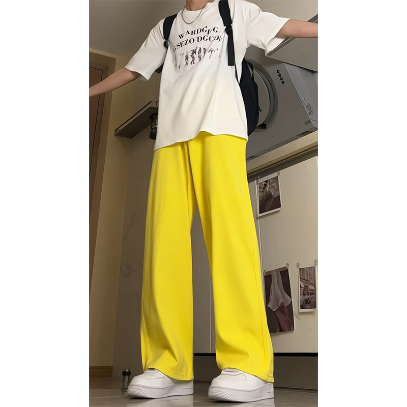 Spring Dopamine Outfit Yellow Jeans Men's American Style High-Waisted Straight Pants Oversize Couple Wide-Leg Pants