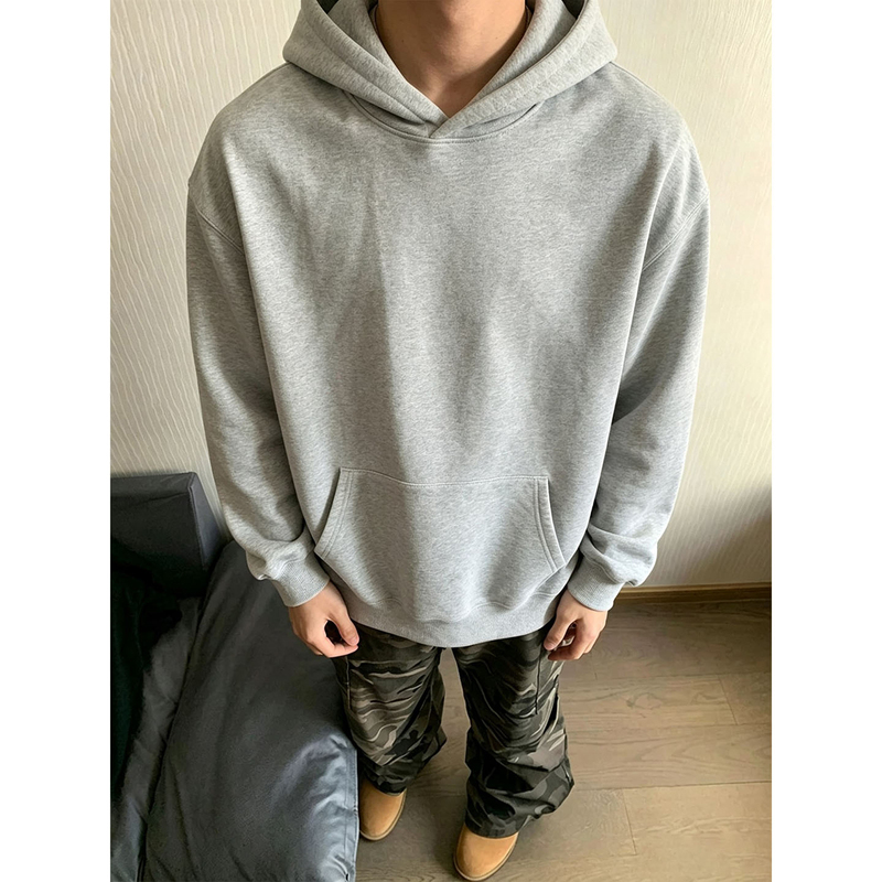 Light Gray Heavyweight Boxy Hooded Sweatshirt American-Style Short Hooded Sweatshirt Men's Autumn High-End Jacket Light Gray Heavyweight Boxy Hooded Sweatshirt American-Style Short Hooded Sweatshirt Men's Autumn High-End Jacket