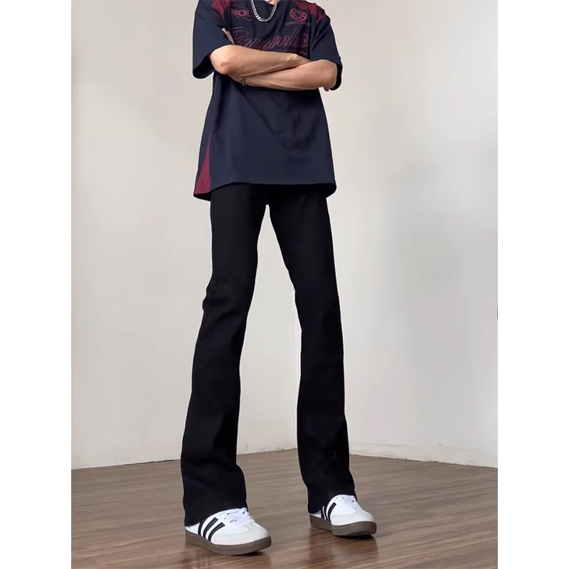 Cleanfit Scimitar Jeans Black High-Waisted Flared Pants Men's American Vibe Style High Street Slim Straight Pants