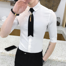 Hair stylist Shirt Men Short sleeves Korean version trendy 50% sleeves 7 Sub-lining Shirt Handsome with sleeves Sleeves Inch