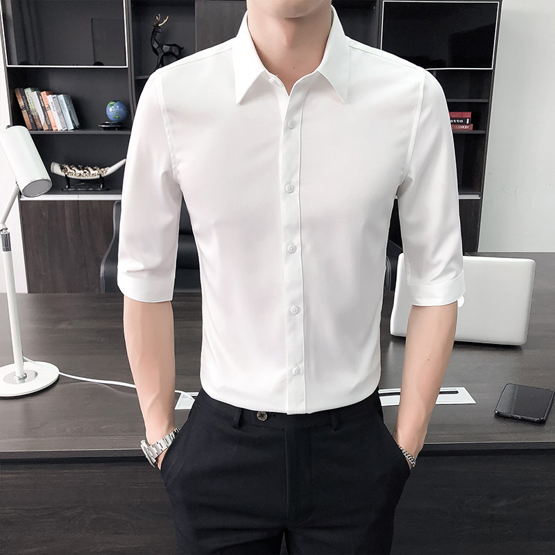 White shirt male short sleeve Summer Korean version trendy youth repairs handsome and casual 70% long sleeve shirt men's clothing