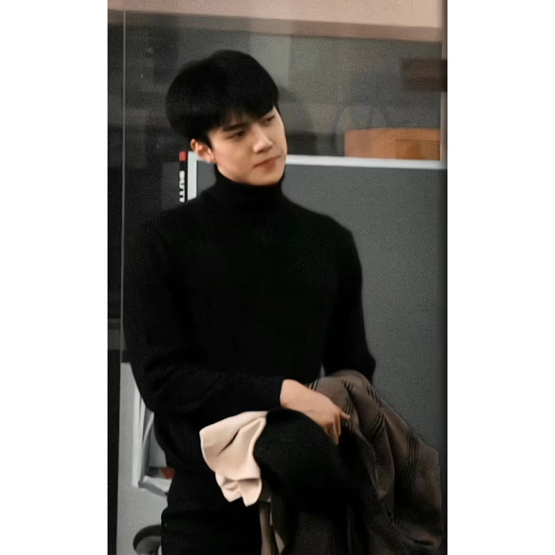 Wu Se-Hun's Same Style Black Turtleneck Sweater for Men, Spring and Autumn Slim Fit Inner Layer Base Shirt, Korean Style Casual Knitwear