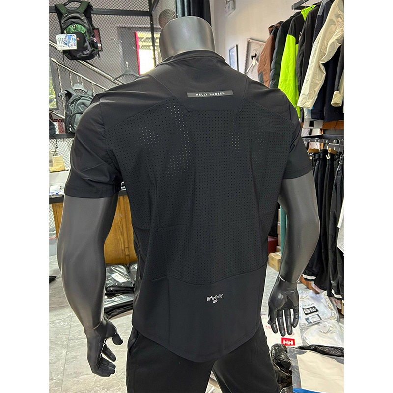Black Mesh Splicing Quick-Drying Short-Sleeved Men's Summer Ice Silk Cool-Feeling T-Shirt for Sports Training, Cycling and Fitness Half-Sleeve