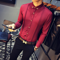Net Red Long Sleeve Shirt Mens Fall Han Edition Sashimi Trend Casual Shirt Personality Handsome Hair Stylist Casual Inch Shirt
