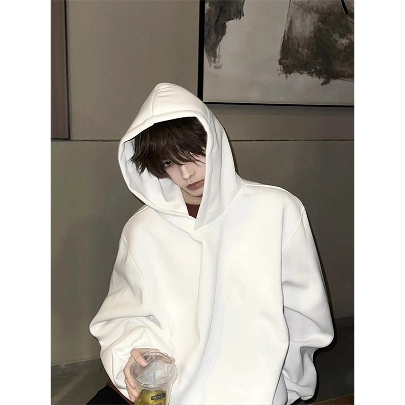 500g Heavyweight White Hooded Sweatshirt for Men, Spring and Autumn American Style Cleanfit Trendy Brand Versatile Pullover Couple's Jacket