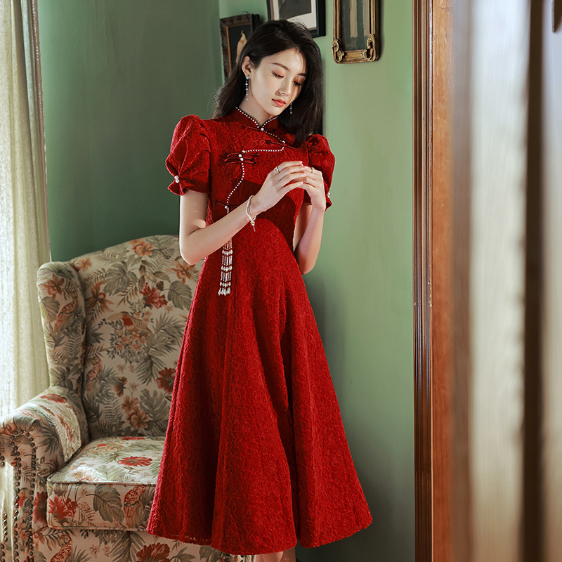 Evening dress, cheongsam, wedding dress, summer skirt, Chinese style, bright catchy style, suitable for teen Evening dress, cheongsam, wedding dress, summer skirt, Chinese style, bright catchy style, suitable for teen