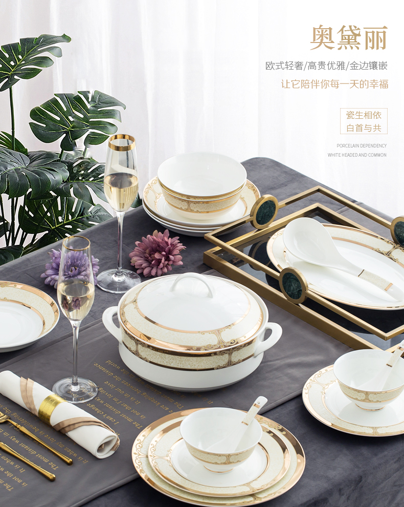 Jingdezhen ceramic tableware dishes suit household contracted Europe type bowl dishes chopsticks combination gifts Audrey