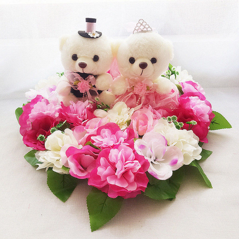 Wedding Wedding limousine doll A pair of wedding limousine decoration supplies Bear couple Bear team car front flower sub car decoration doll