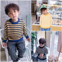 Childrens baby sweater pullover autumn and winter 2020 new striped round neck top Western style pure cotton boys sweater
