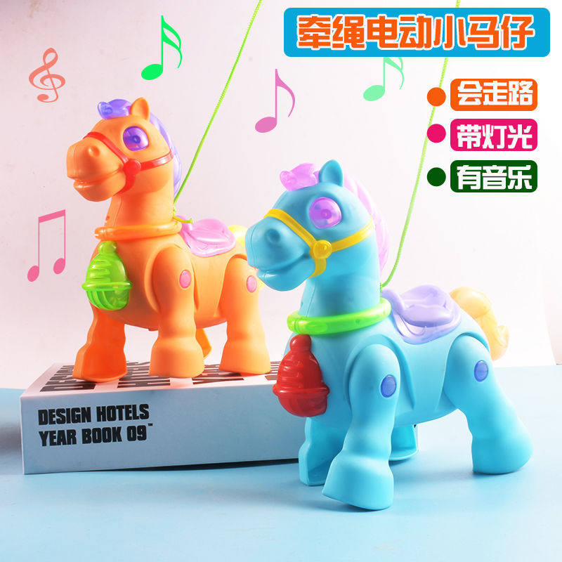 Electric pony toy simulation of walking horse light music children's toy lead rope vocalizing marnet red
