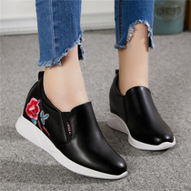 Womens shoes 2021 new single shoes womens spring mid-heel shoes womens all-match white shoes thick-soled inner increase casual shoes women