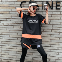 Spring and summer quick-drying large size fitness clothes womens fat mm loose belly belly four-piece gym running clothes sports suit tide