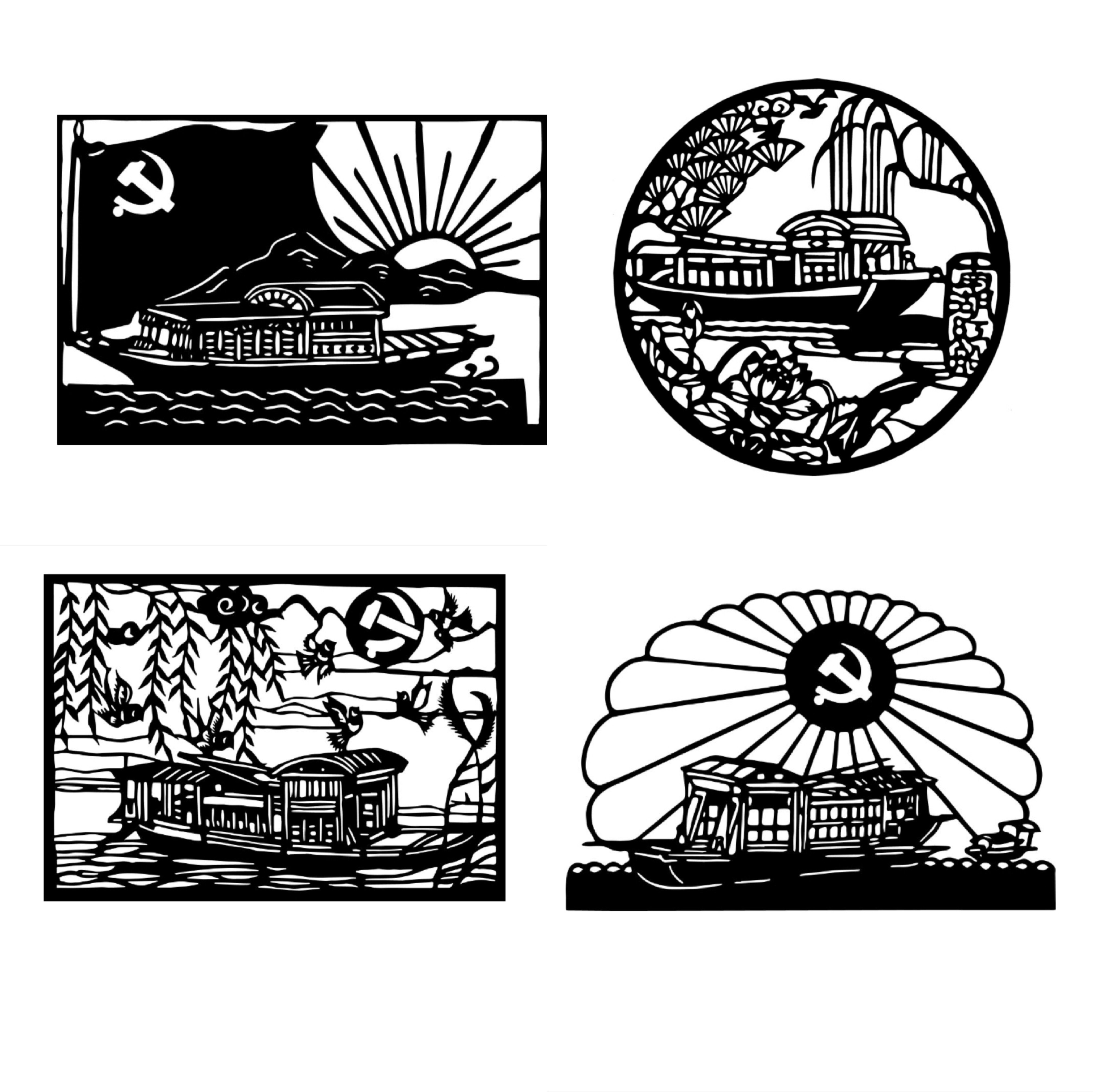 South Lake Red Boat Red Revolution Memorial Paper Cutting Source Electronic Edition Pattern Pattern