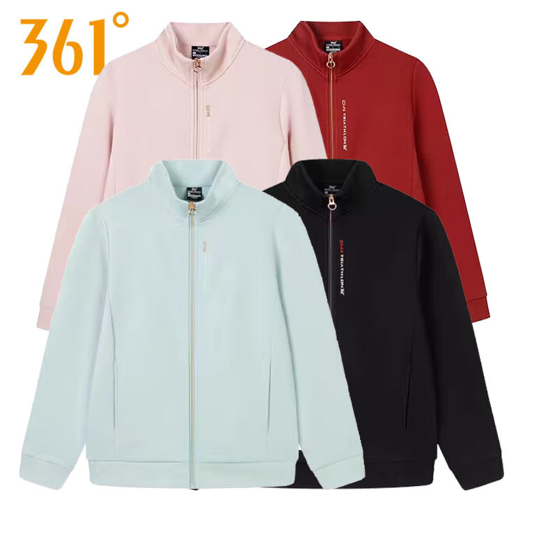 361 Degrees Women's Sports Jacket Solid Color Open-Front Sweatshirt Loose Long Sleeve Stand Collar Top Spring 562514013A