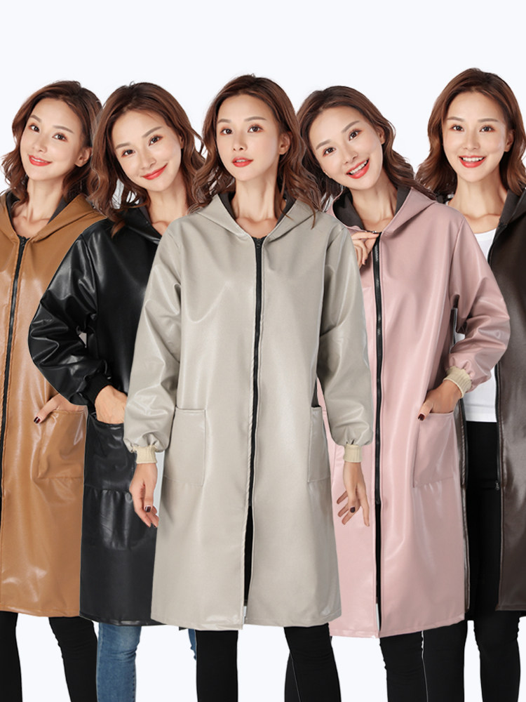 Apron plus velvet winter cover adult women's work clothes waterproof and oil-proof apron household kitchen leather long sleeve men's custom