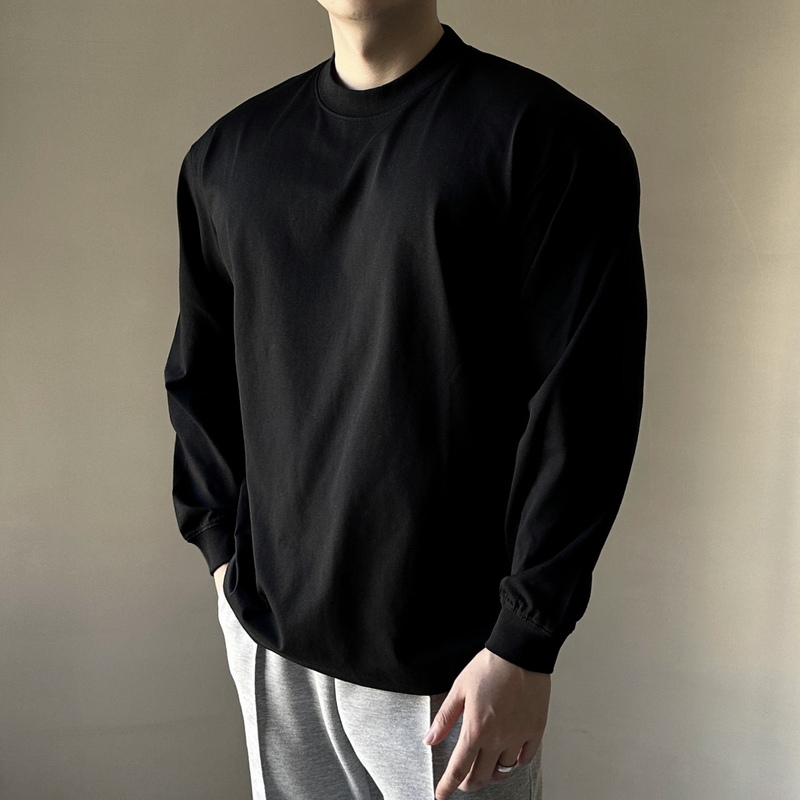 Autumn and Winter Men's Solona Small Round Neck Long-Sleeved T-Shirt, High-End, Loose, American-Style Fitness, Solid Color, Simple Base Shirt