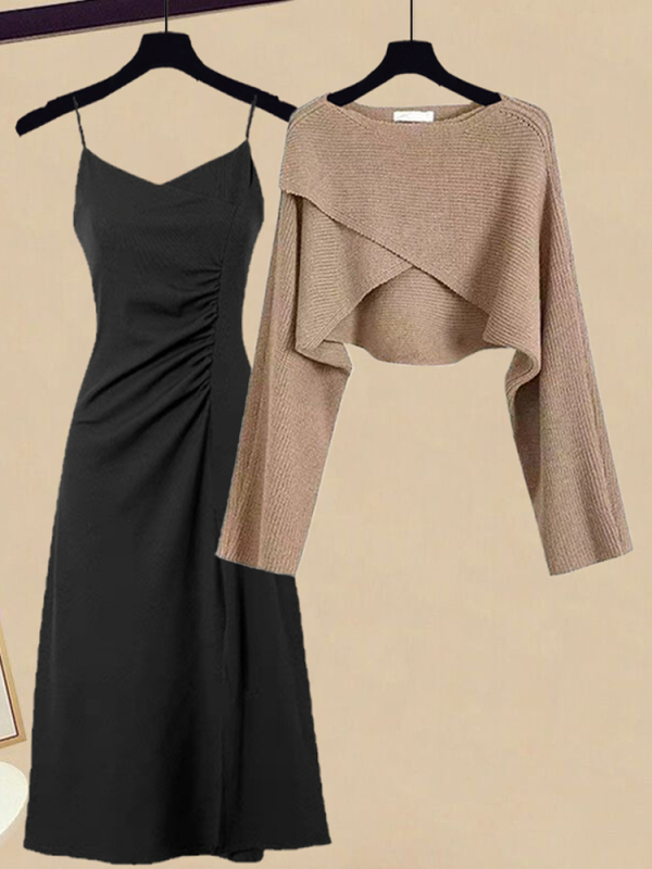 High-End Milk-Toned Autumn Outfit, Light Mature Style Knitwear, Autumn Dress, Salt-Style Light Mature Two-Piece Set High-End Milk-Toned Autumn Outfit, Light Mature Style Knitwear, Autumn Dress, Salt-Style Light Mature Two-Piece Set