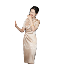 Hua Zuoyi (Yadee) champagne color mothers wedding evening dress 2024 new wedding high-end mother-in-law cheongsam