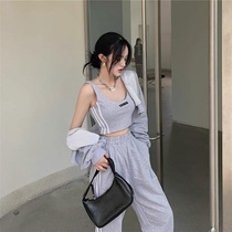 2021 spring new net red explosion Foreign Air Age age early spring wear sweater sports leisure three-piece set