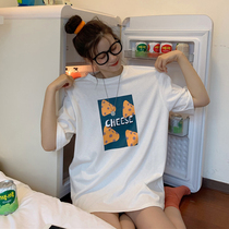 Large size short sleeve T-shirt female summer 2021 new student hipster long half sleeve top Net red ins Tide Super fire