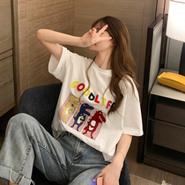 Large size summer dress Korean version of loose hipster Hong Kong wind Short Sleeve T shirt women Net red wild half sleeve short coat tide