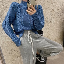 2020 new twist sweater female Korean version of long sleeve turtleneck pullover sweater lazy style short top Joker
