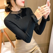 European base shirt women plus velvet thickened 2021 new autumn and winter warm half high neck tight top long sleeve tide