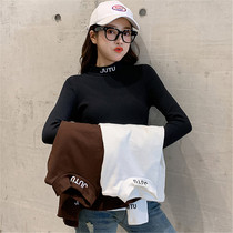 Half high collar long sleeve autumn and winter 2020 new foreign style inside black plus velvet tight ins tide