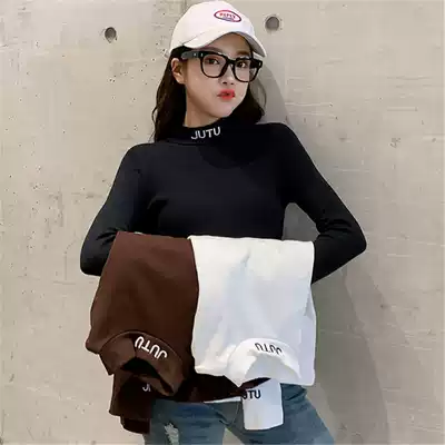 Half high collar long sleeve autumn and winter 2020 new foreign style inside black plus velvet tight ins tide