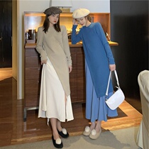 Fat mm dress women Autumn Winter knitted sweater skirt 2021 new long lace with coat skirt winter