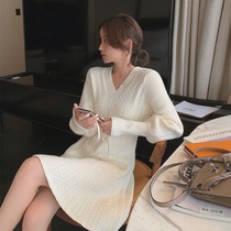 Knitted dress womens autumn and winter long interior base shirt lace two-piece skirt autumn temperament sweater skirt