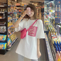 Large size short sleeve T-shirt female 2021 summer Korean version of loose white medium long Hong Kong style chic shirt ins tide shirt