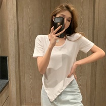 Irregular top women Design feel Split summer New loose casual fashion base shirt short sleeve white T-shirt