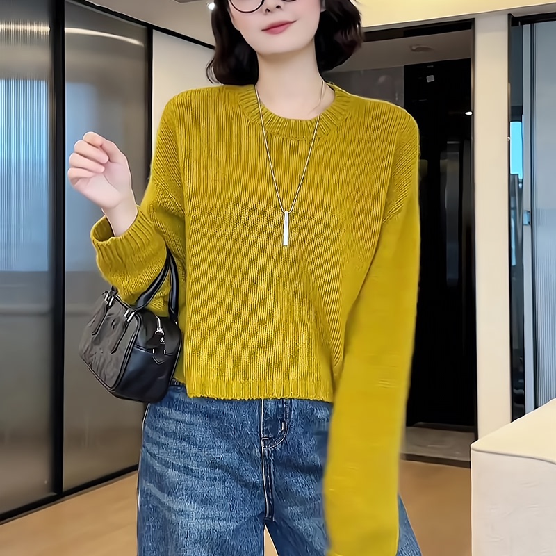 Elegant and Sophisticated Yellow Short Korean-Style Pullover Knitted Sweater for Women, 2025 Autumn New Casual Versatile Fashion
