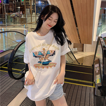 Large size heavy industry embroidery long cotton short sleeve T-shirt 2020 Summer Korean version of loose half sleeve ins clothes tide