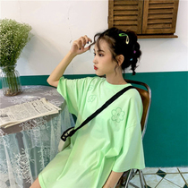 Large size short sleeve ins tide long 2020 Summer new avocado green