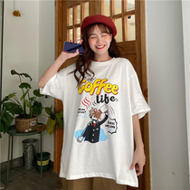 Large size Hong Kong flavor short sleeve T-shirt female summer New loose Korean version of hipster Net red T-shirt ins Tide Super fire top