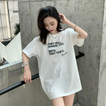 Large size cotton T-shirt womens short sleeve 2021 summer new net red loose long ins Chaogang wind Super Fire shirt