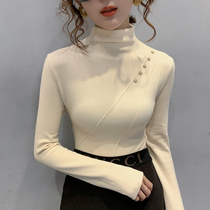 High collar female 2021 autumn and winter New thick inboard shrub long sleeve base shirt foreign style plus velvet comfortable breathable clothes