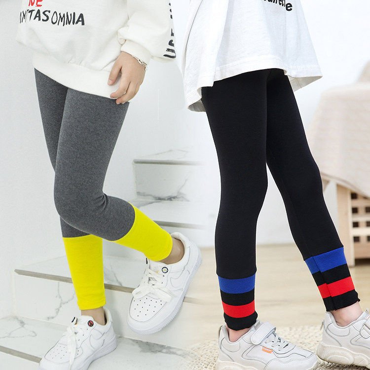 Girls' inner pants spring autumn winter children's outer wear imitation denim warm trousers girls plus velvet plus velvet high waist slim trousers