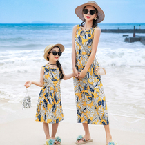 Girl Mother Woman Dress Summer Thin Children Artificial Cotton Slim Fit Dress Korean Version Crummy Girl Holiday Beach Child Skirt
