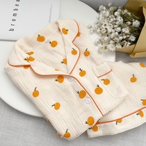 Mitu orange home wear~Sweet and cute cotton yarn pajamas girls summer thin two-piece short-sleeved trousers