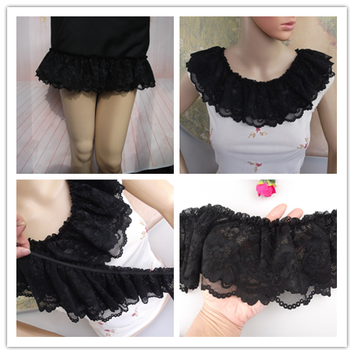 Handmade black A152 Width 10cm Double 100 pleats slim Lace Accessories Hand Fake Collar Skirt Hem Curtain Fabric