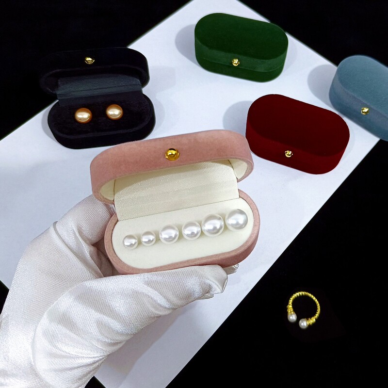 Exquisite Velvet Pearl Small Earring Box, High-End Oval Multi-Pair Earring Hook Storage Empty Packaging Mini Box