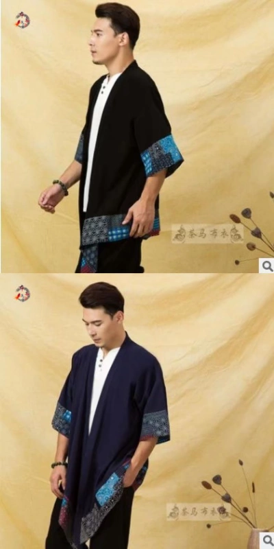 Áo gió nam 2018 mùa thu quốc gia cotton và vải lanh in áo dài mỏng không đều retro phong cách Trung Quốc áo gió nam Dali
