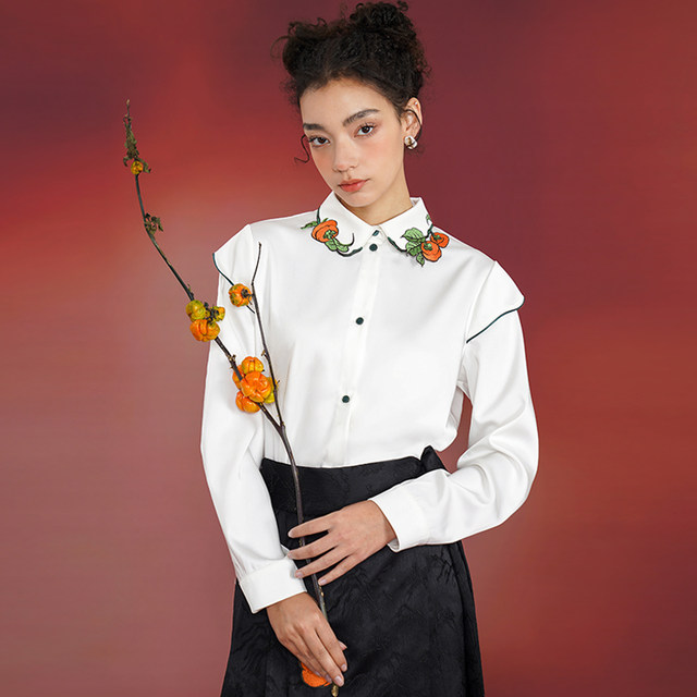 Kamo original design persimmon embroidered collar shirt