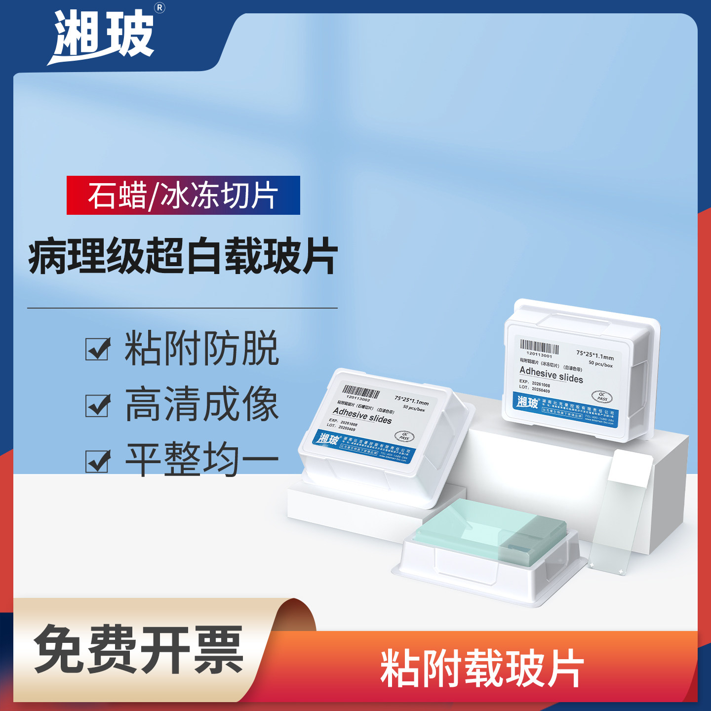 湘玻粘附载玻片病理级超白载玻片显微镜石蜡切片冰冻切片正电荷